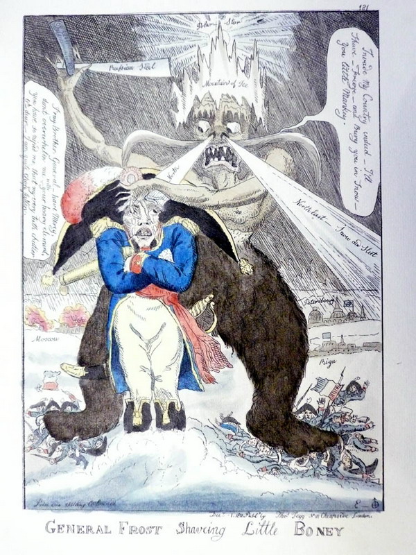 Экспозиции: У. Эллис Генерал Мороз бреет маленького Бони. Лондон 1812г

