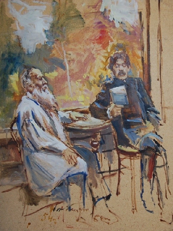 Экспозиции: Дмитрий Налбандян  «Толстой и Горький в Ясной  Поляне», эскиз, 1954

