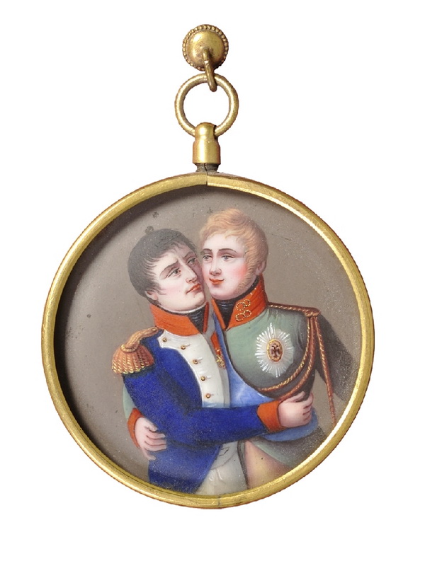 Экспозиции: Медальон Миниатюра на тему Тильзитского мира Франция. 1810-е Бронза, эмаль, роспись
