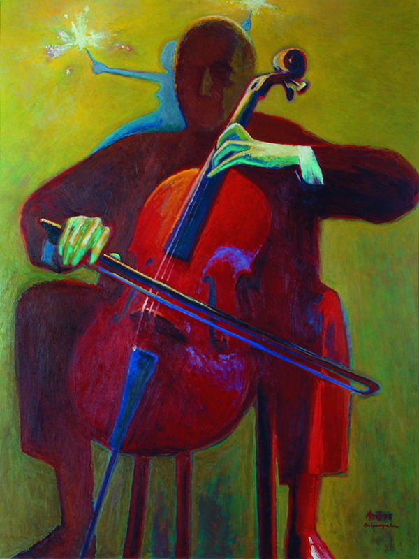 Экспозиции: А. Токарев. Большой виолончелист, 1995. Холст, масло. 165 х 130
