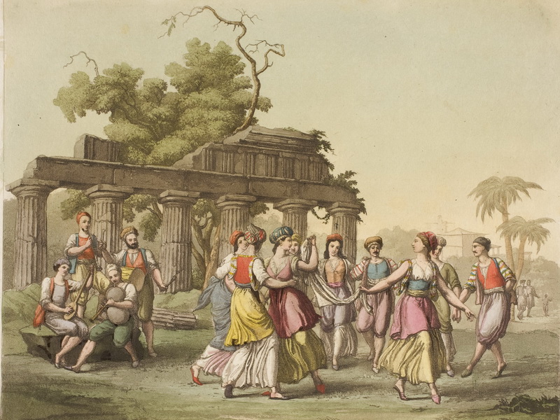 Экспозиции: Галлина Г. Танец греков с острова Крит. Первая четверть XIX в. Акватинта, офорт, акварель

