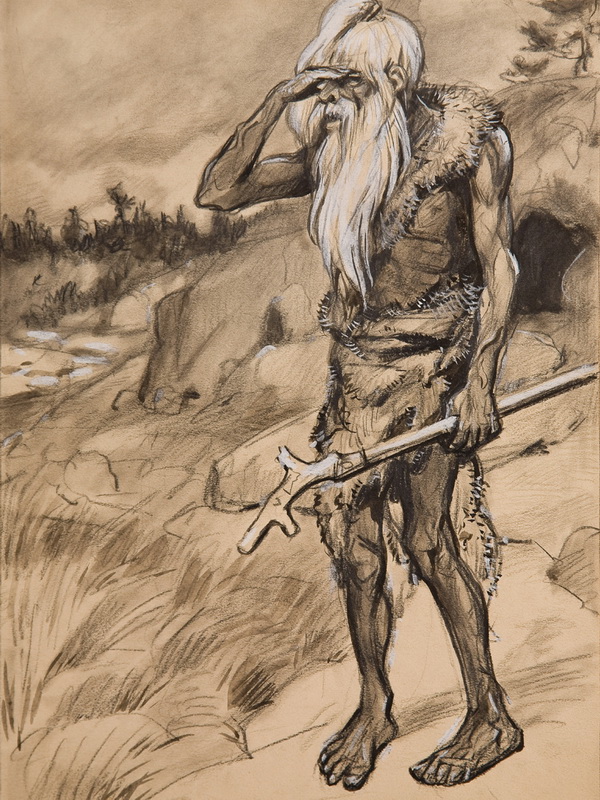 Экспозиции: Старейший. Иллюстрация к книге Приключения доисторического мальчика.
