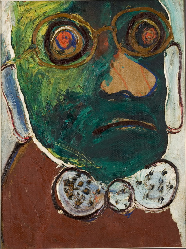 Экспозиции: Портрет мужчины в очках и бабочке (Зеленый человек). Оргалит, масло. 38х32. Собрание семьи художника
