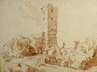 Юбер Робер. 1733-1808. Франция. Развалины средневекового замка. Бумага, сангина.
