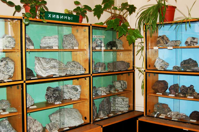 Экспозиции: Витрина с апатитовыми рудами Хибин
