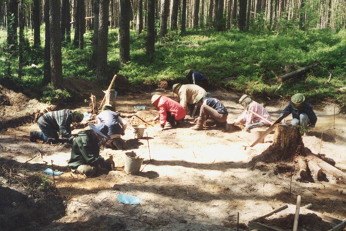 Значимые места: Южный Олений остров Онежского озера, студенты на археологических раскопках
