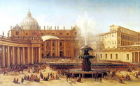 Здания и сооружения: Григорий Чернецов. Площадь Святого Петра в Риме во время папского благословения. 1850
